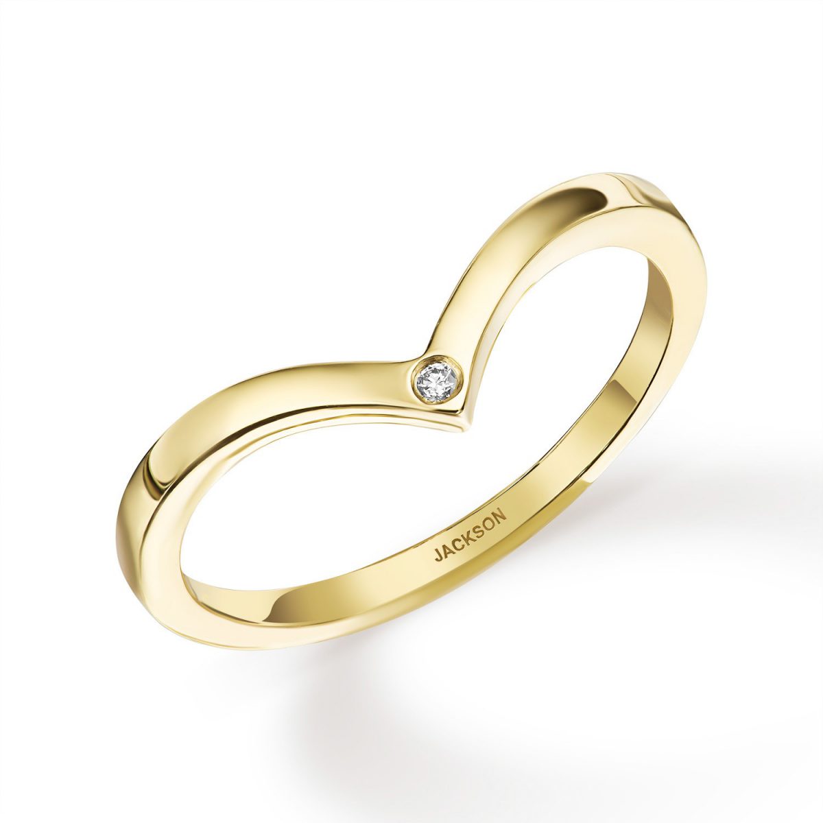 טבעת זהב - וי עם יהלום - זהב צהוב