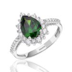 טבעת זהב לבן - טיפה ירוקה