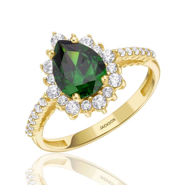 טבעת זהב צהוב - טיפה ירוקה