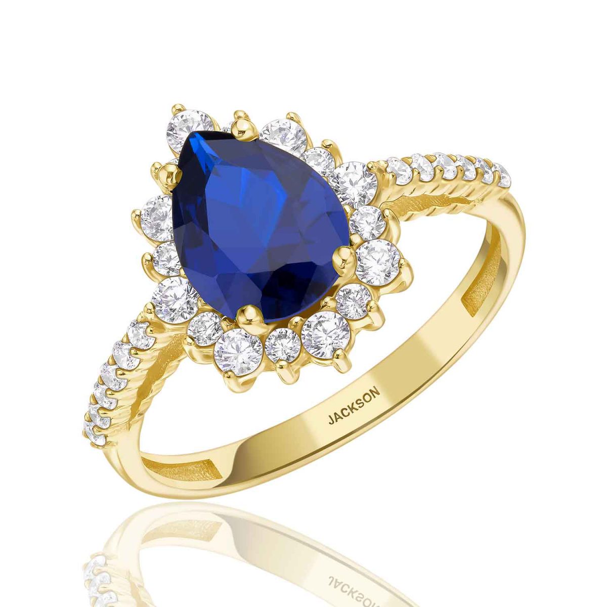 טבעת זהב צהוב - טיפה כחולה