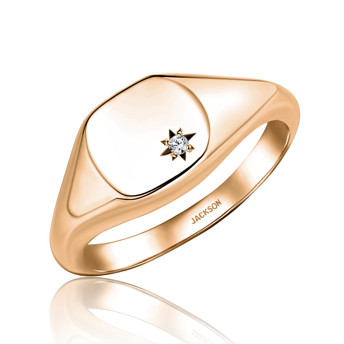 טבעת זהב חותם - און - זהב אדום משובצת יהלום