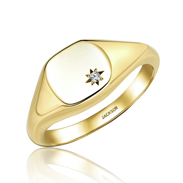 טבעת זהב חותם - און - זהב צהוב משובצת יהלום