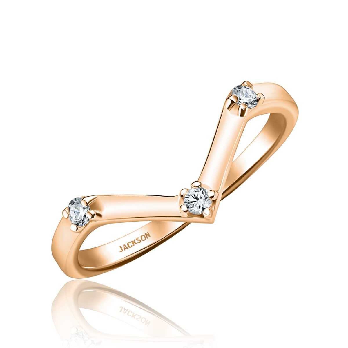 טבעת יהלומים וי - 3 יהלומים - זהב אדום