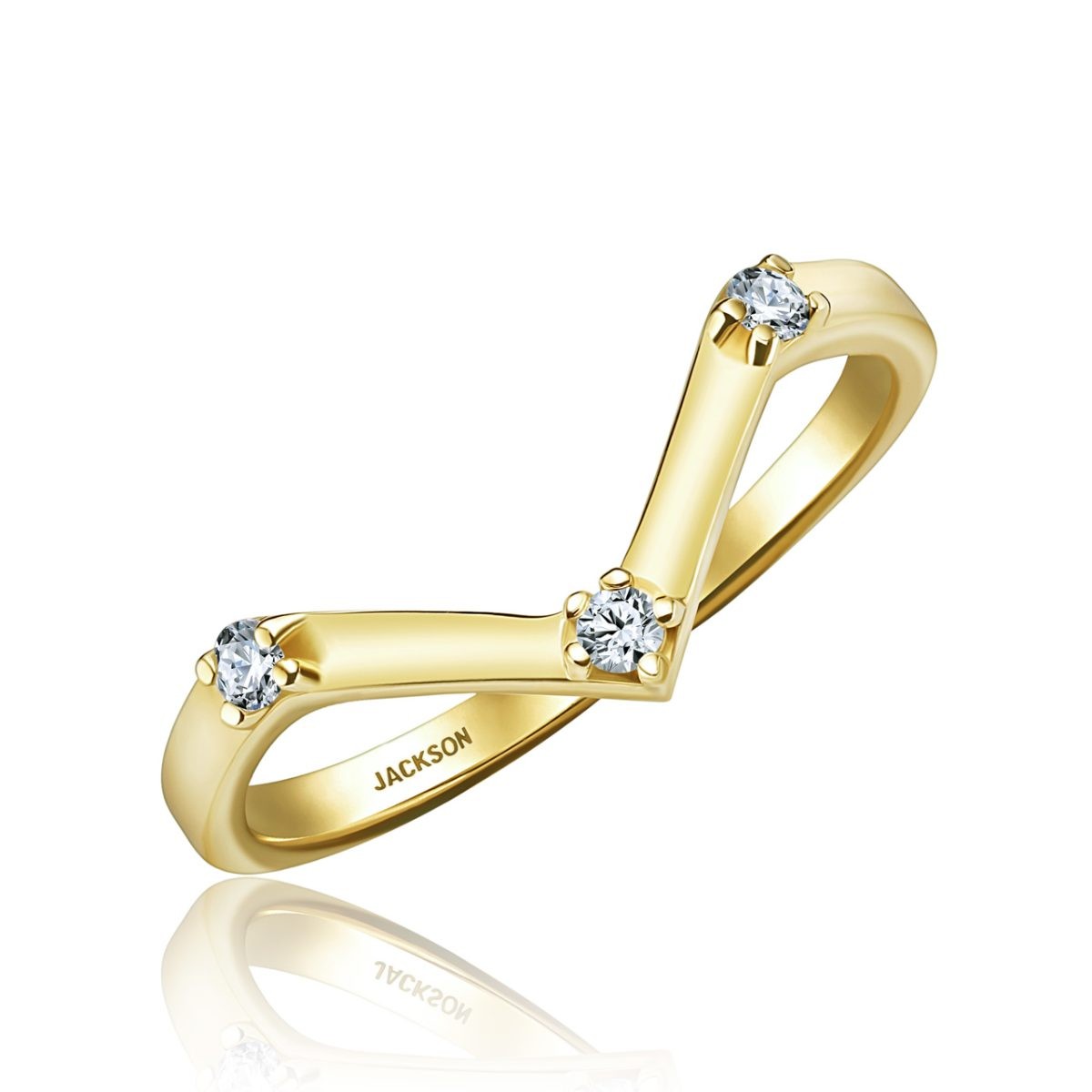 טבעת יהלומים וי - 3 יהלומים - זהב צהוב