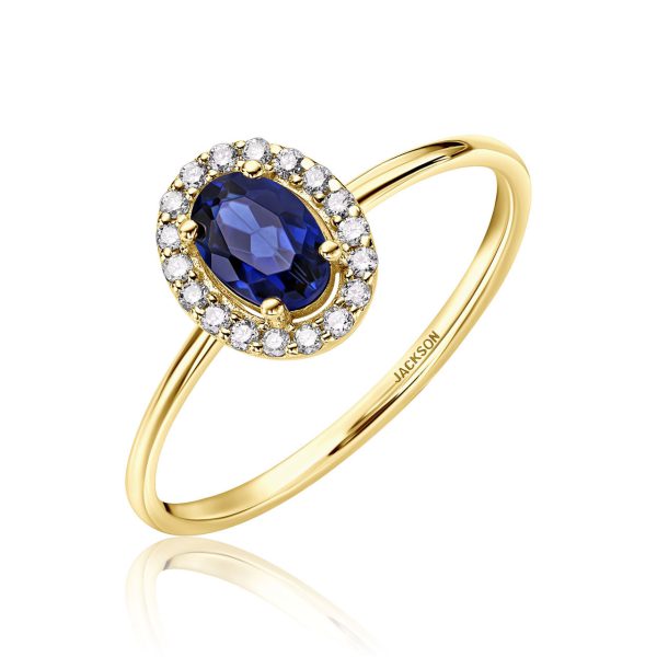 טבעת יהלומים - אבן חן כחולה - זהב צהוב