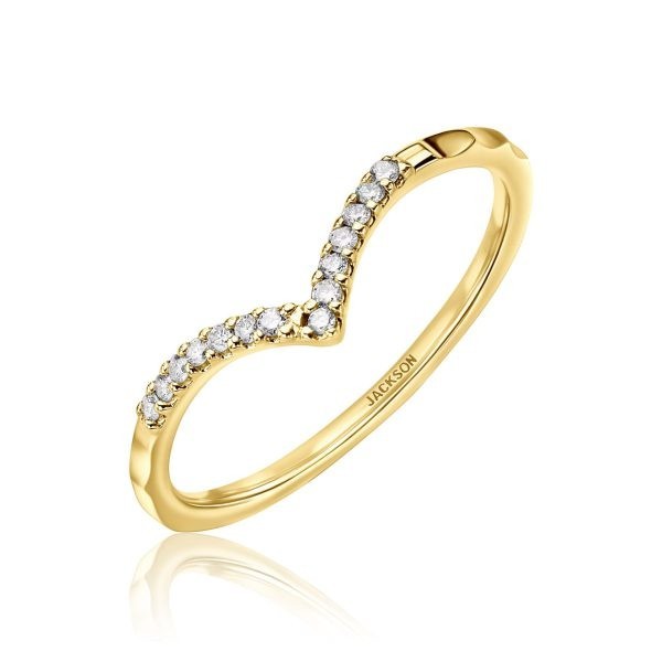 טבעת יהלומים - וי עם ריקועים - זהב צהוב