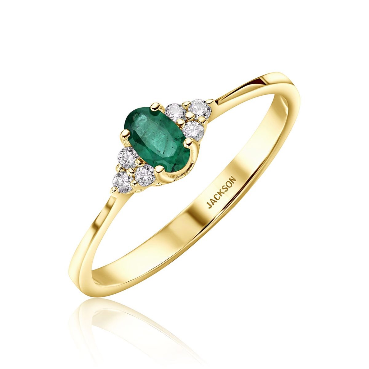 טבעת יהלומים - טריו אבן חן ירוקה - זהב צהוב