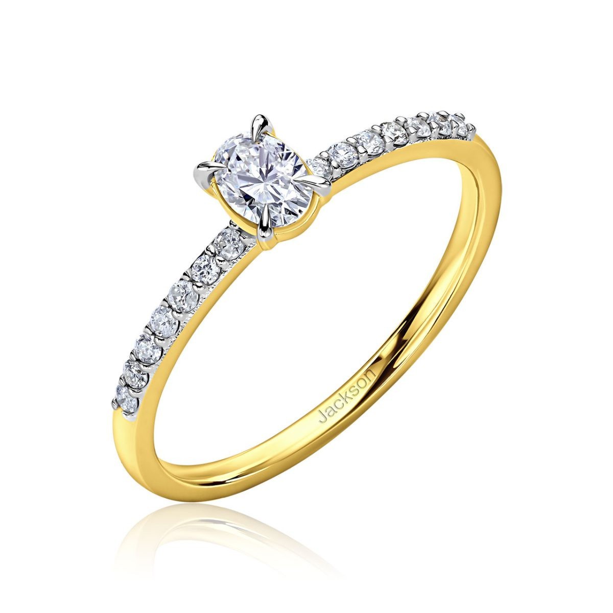 טבעת אירוסין - אובל שיבוץ בצדדים - זהב צהוב