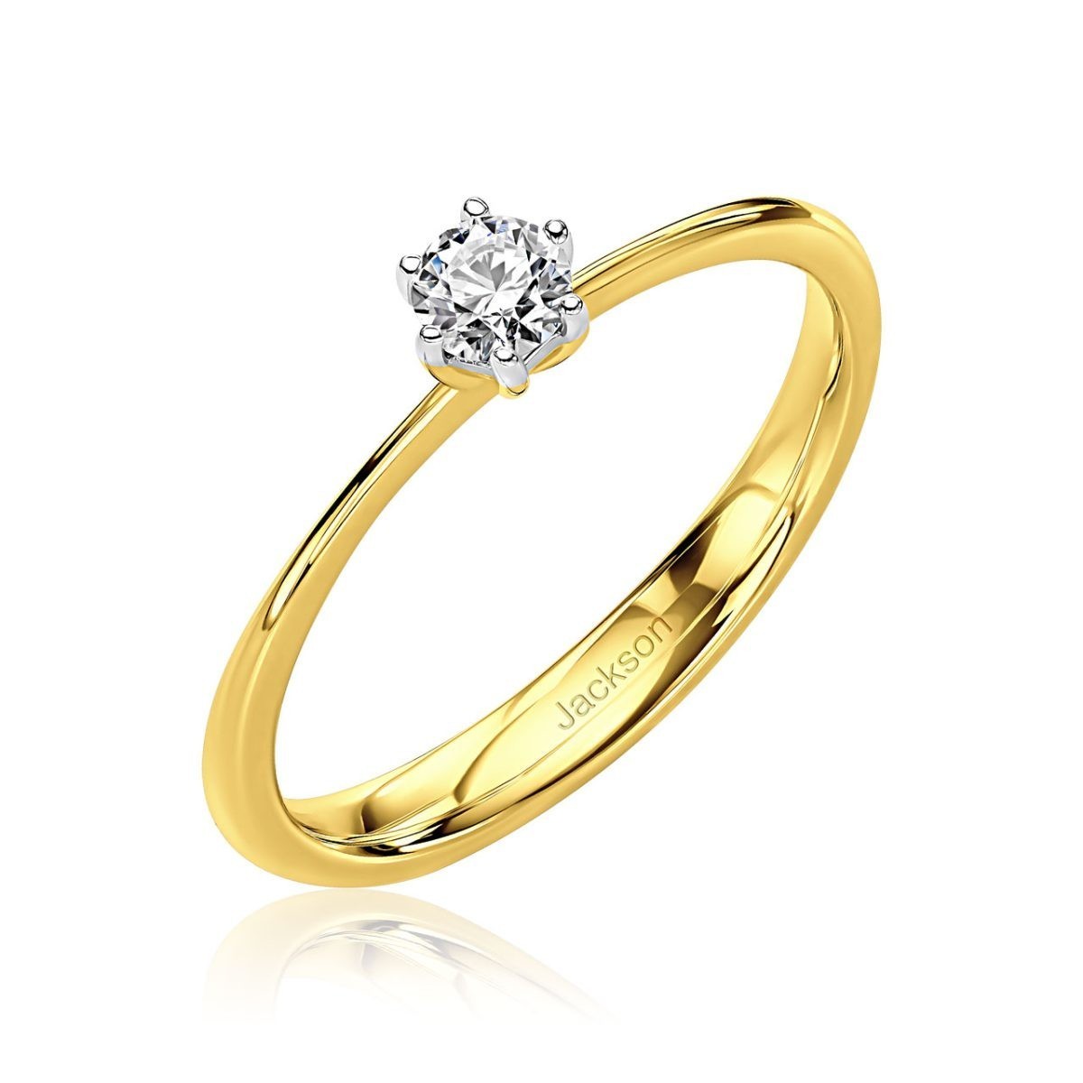 טבעת אירוסין קלאסית - שיבוץ 6 שיניים - זהב צהוב