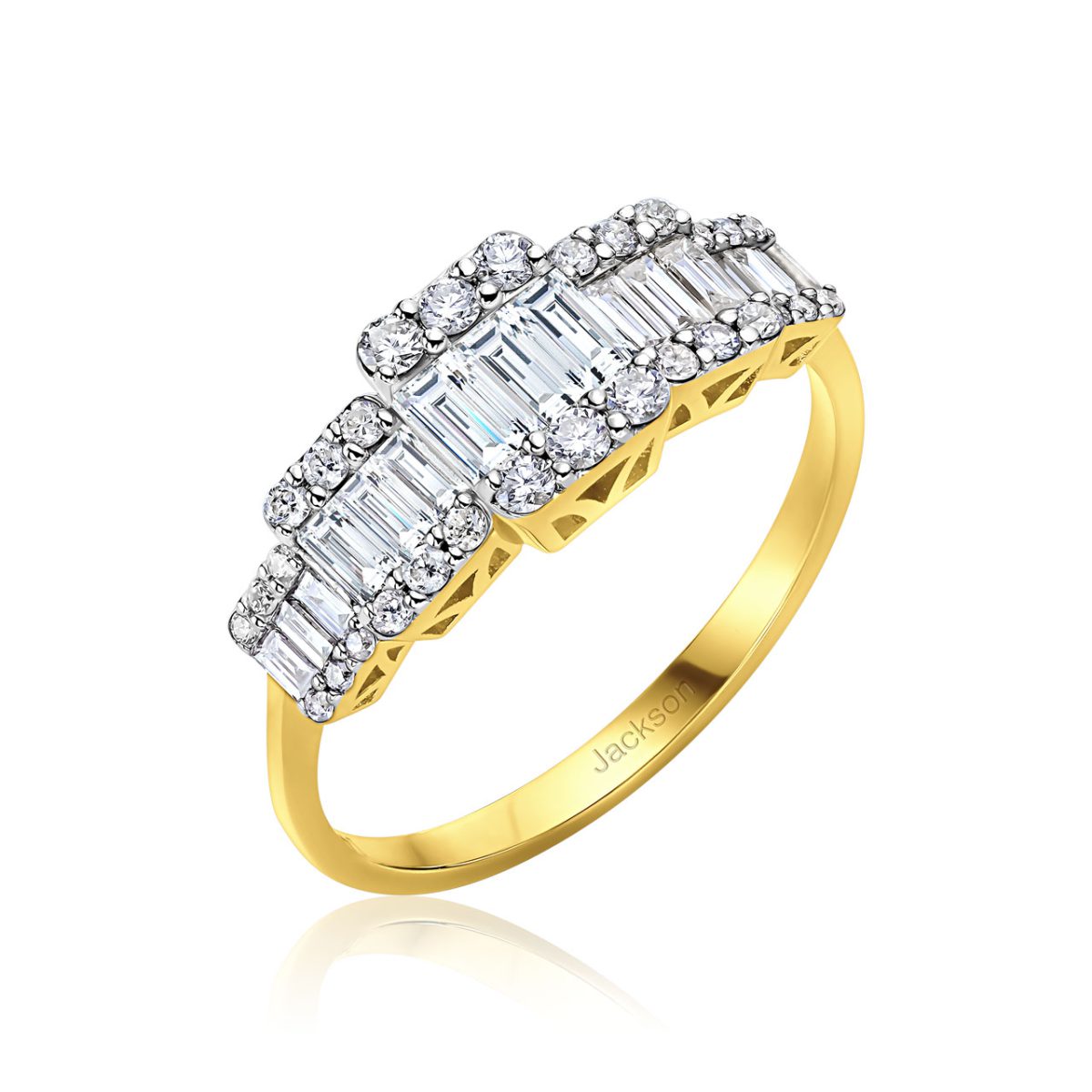 טבעת יהלומים - יהלומי באגט - זהב צהוב