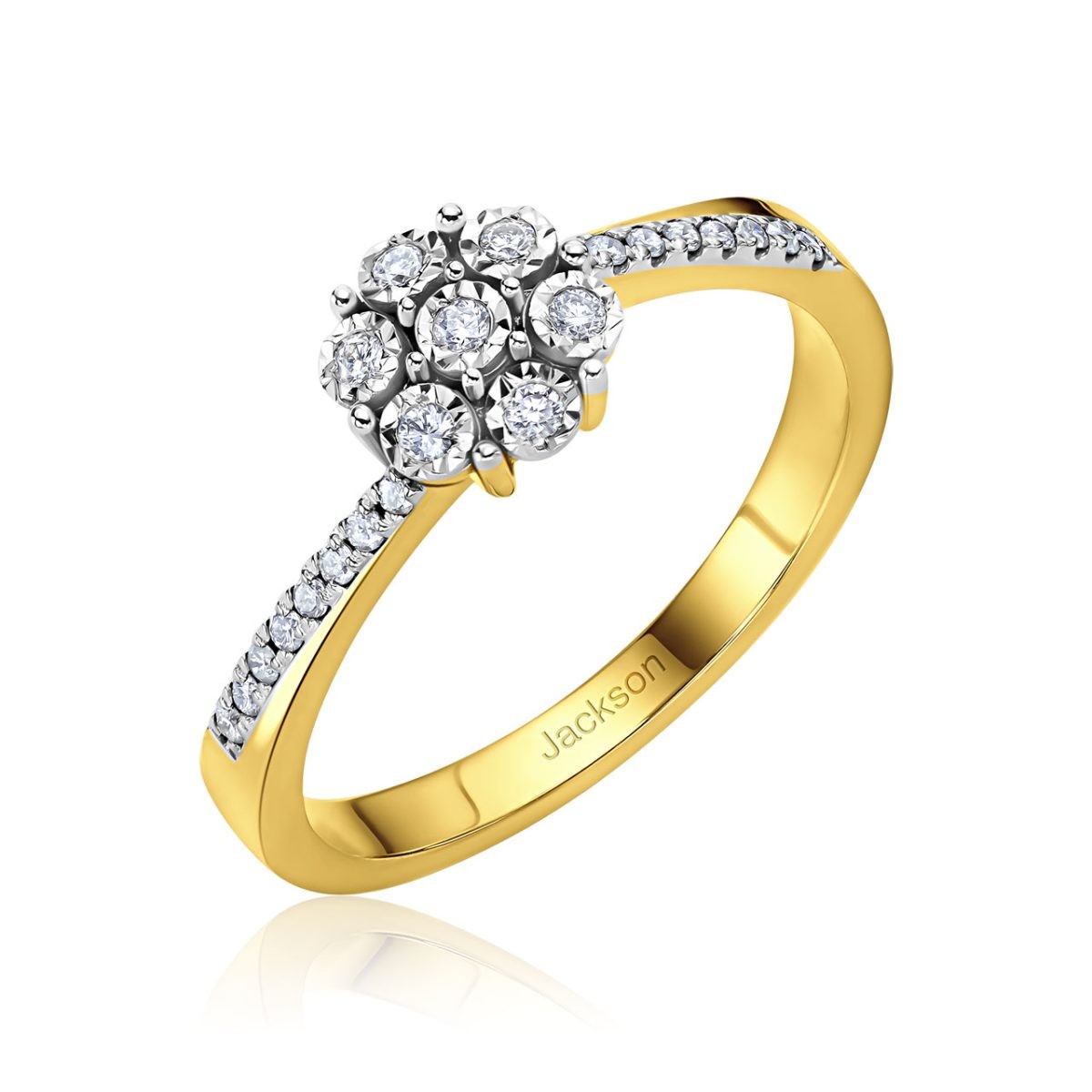 טבעת יהלומים - פרח - זהב צהוב