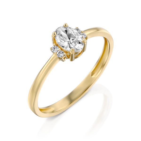 טבעת זהב זרקון אובלי - זהב צהוב