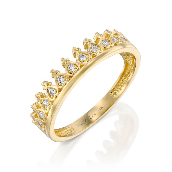 טבעת זהב - כתר עם לבבות - זהב צהוב
