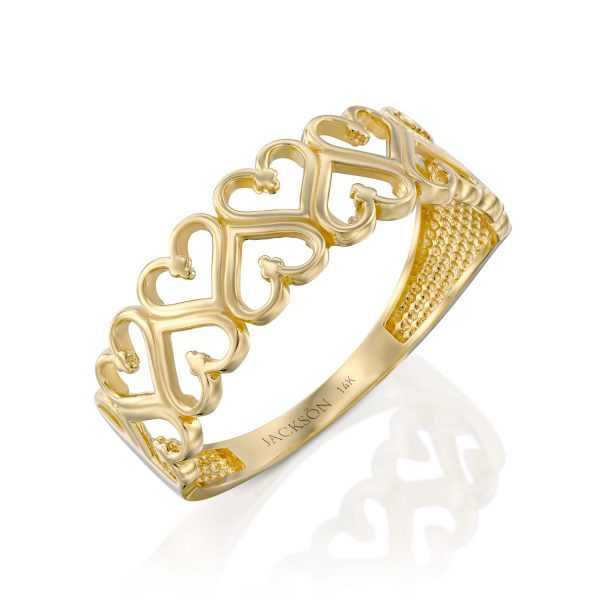 טבעת זהב - לבבות צמודים - זהב צהוב
