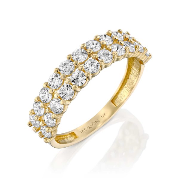 טבעת זהב - שתי שורות זרקונים - זהב צהוב