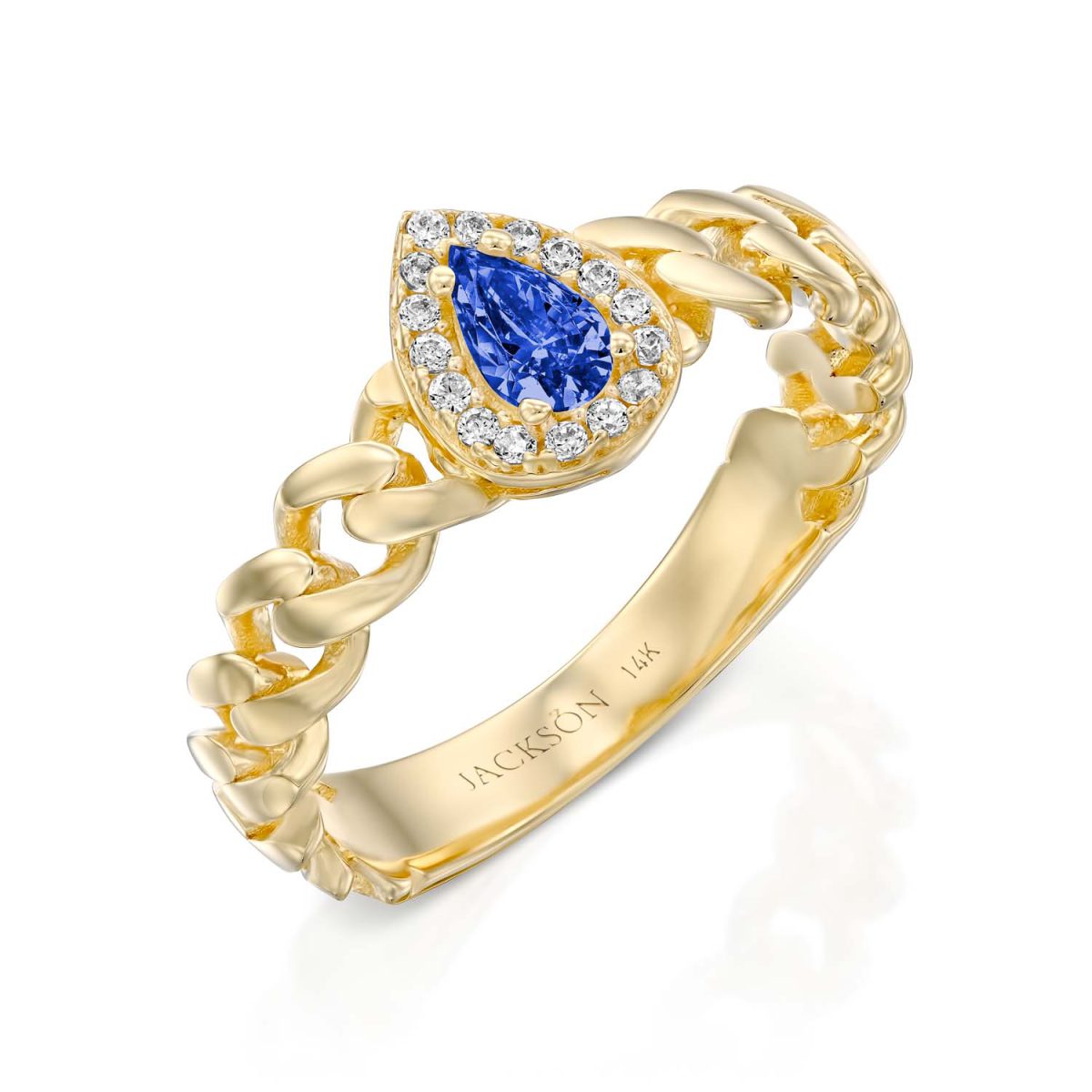 טבעת זהב - גורמט עם טיפה כחולה - זהב צהוב