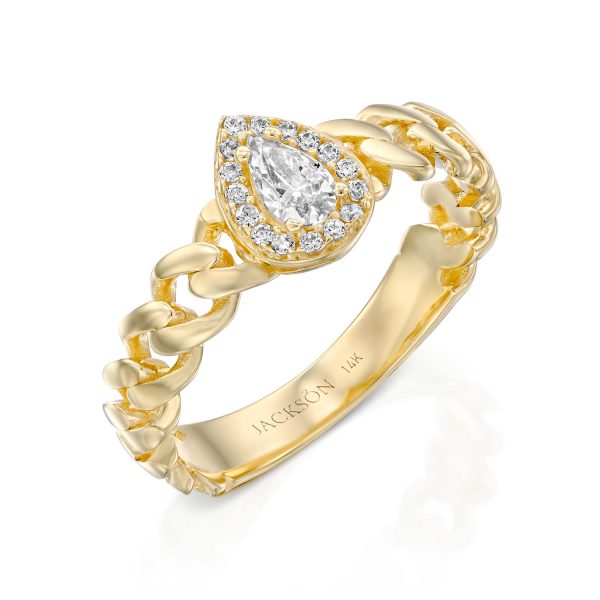 טבעת זהב - גורמט עם טיפה שקופה - זהב צהוב