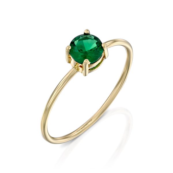 טבעת זהב - אבן חן ירוקה עגולה - זהב צהוב