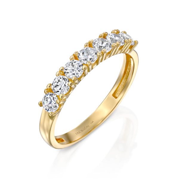 טבעת זהב - 7 זרקונים - זהב צהוב