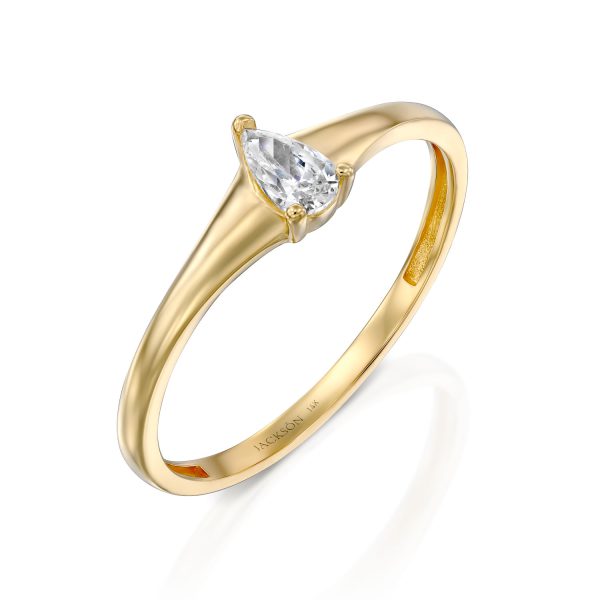 טבעת זהב - זרקון בצורת טיפה - זהב צהוב