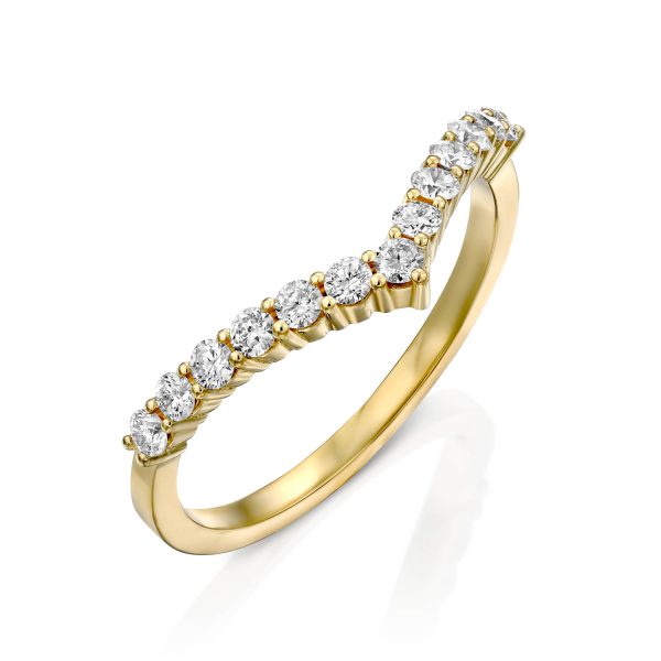 טבעת יהלומים - וי נוצץ - זהב צהוב