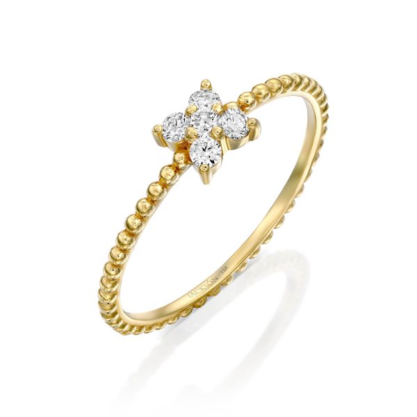 טבעת יהלומים - שיבוץ צורת פרח - זהב צהוב