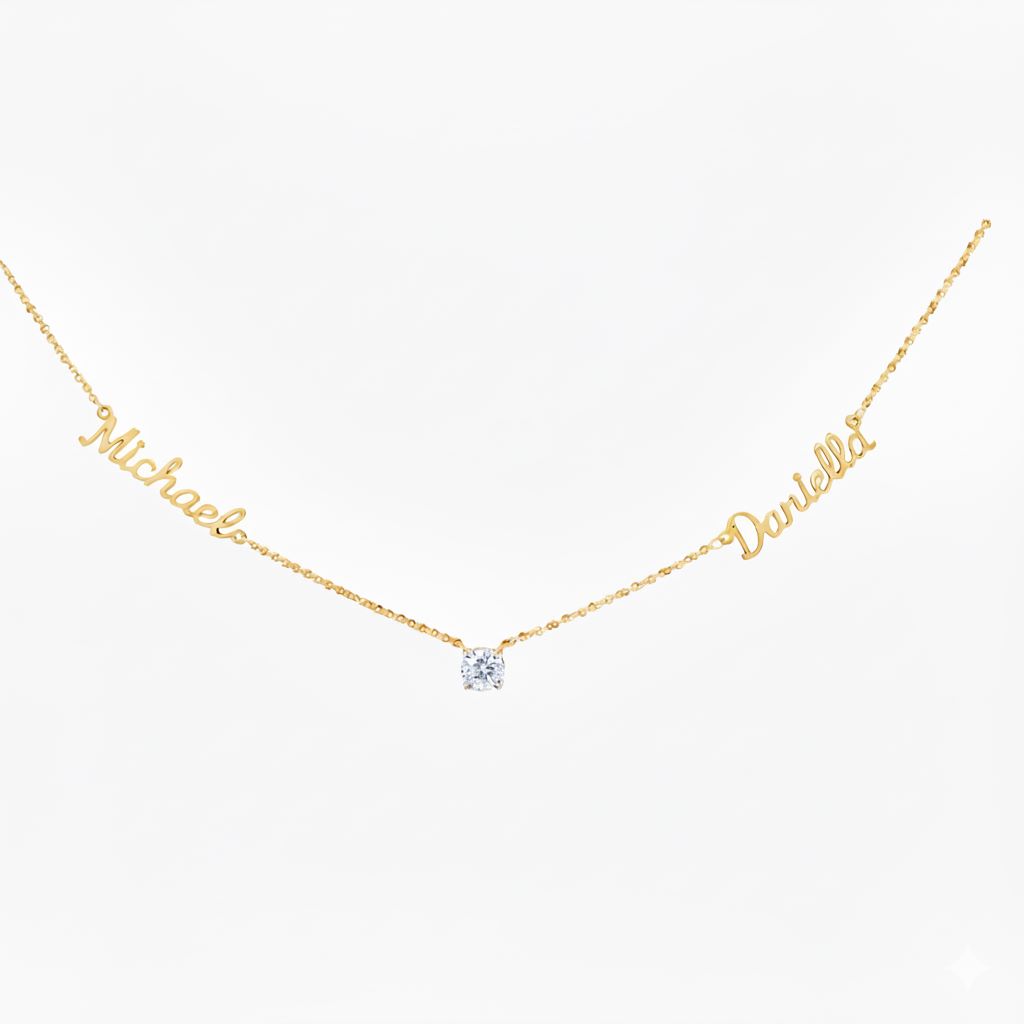 שרשרת זהב - שני שמות עם יהלום